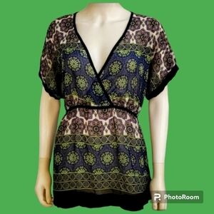 YESSICA Fairycore Floral Chiffon Surplice Tie Back Blouse